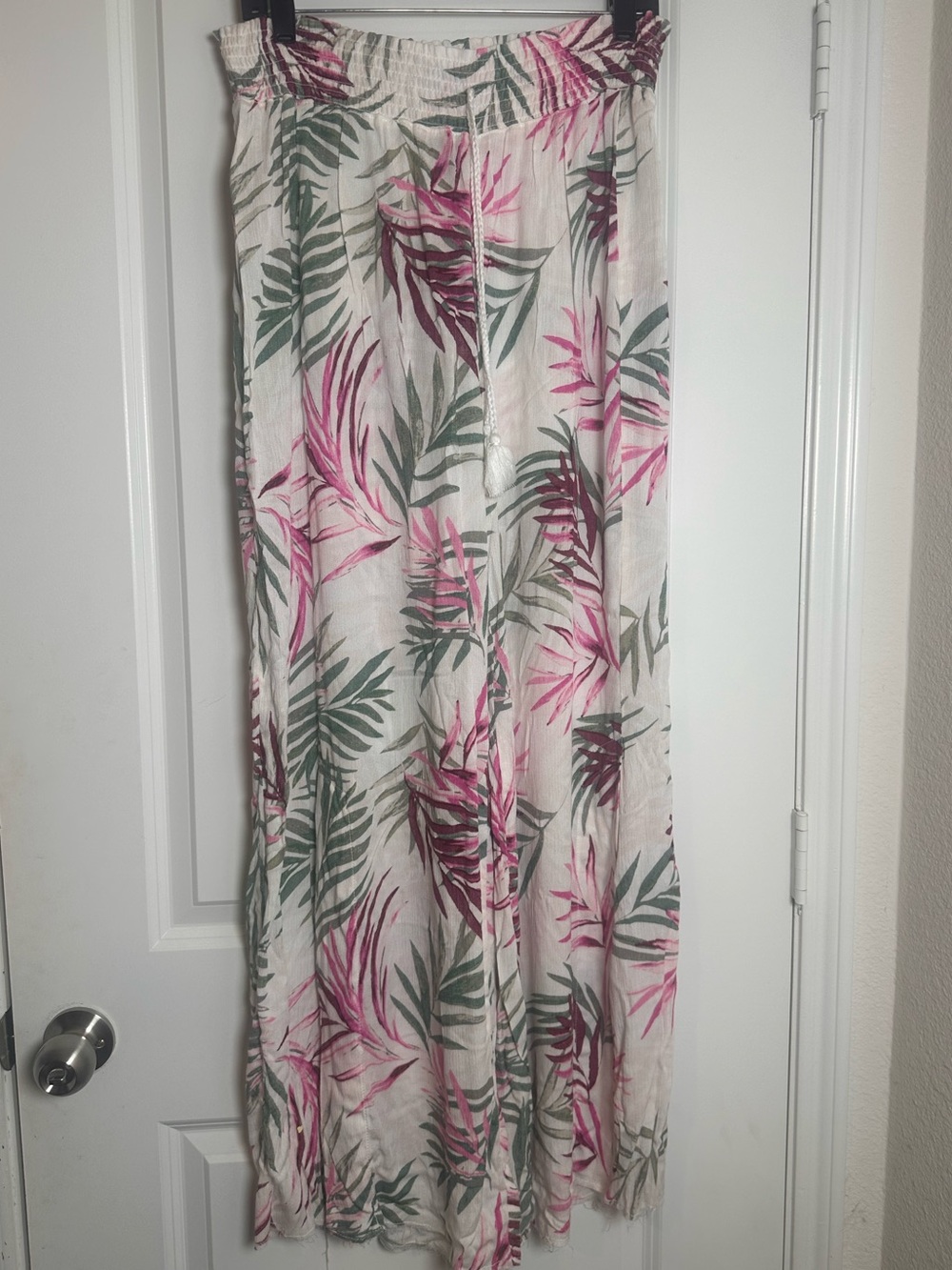 Cream Maxi Skirt with Pink & Green Tropical Print